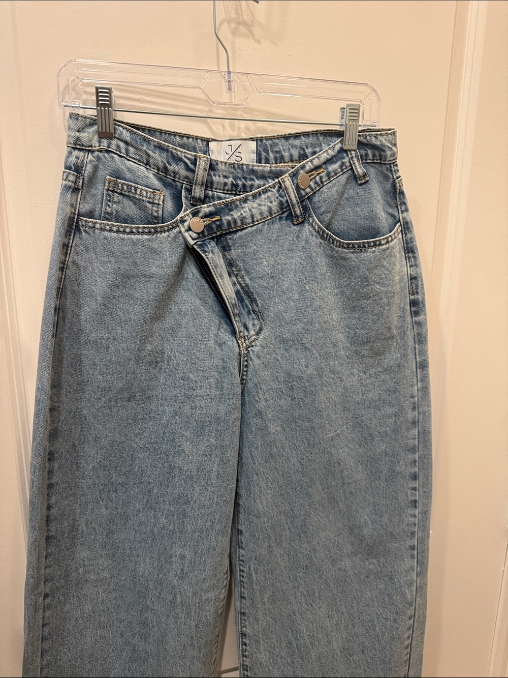 Light Blue High-Waist Wide Leg  asymetrical fly Jeans